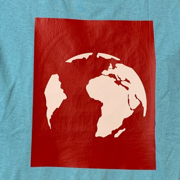 New Upcycled Hand Printed Youth Small Save Planet Earth Short Sleeve Tee Shirt
