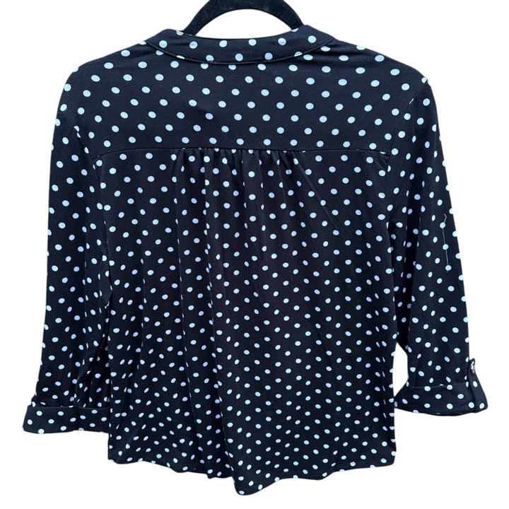 NWT New Adele &amp; May Womens Medium Black Polka Dot Quarter Button Long Sleeve Top