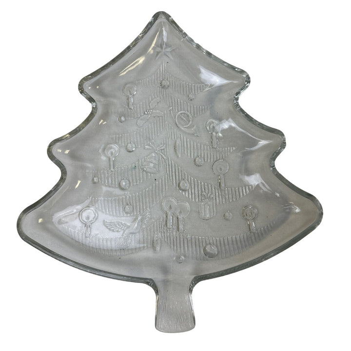 Vintage Glass Christmas Tree Ornaments Candles Clear Cookie Serving Dish Tray