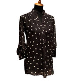Francesca's Collections Small Black White Button Down Flowy Polka Dot Sheer Top