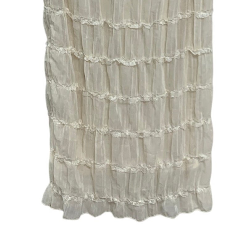 Womens Small Cream PolySpandex Lace Faux Tiered Lined Straight Maxi Skirt