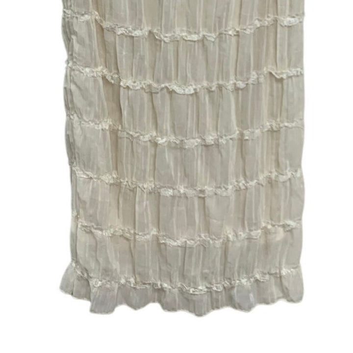 Womens Small Cream PolySpandex Lace Faux Tiered Lined Straight Maxi Skirt