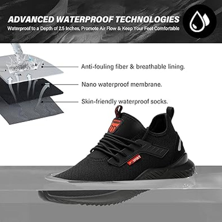 Ulogu Mens 7 Black Mesh Steel Toe Waterproof Puncture Proof Lace Up Work Shoes