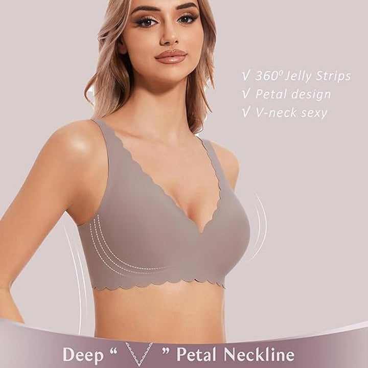 New Moeozllo Womens Large Gray Deep V Wireless Seamless Bralettes Scalloped Bra