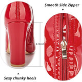 Wsheliu Womens Size 9 Red Faux Leather 4" Block Heel Thigh High Over Knee Boots