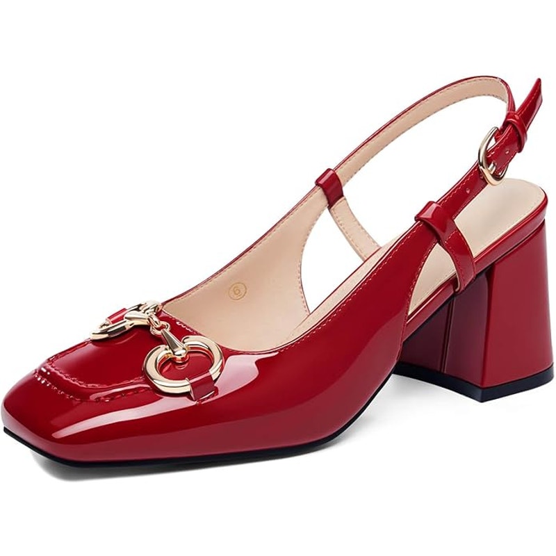 New Coutgo Womens Size 8 Slingback 3" Chunky Block Heel Square Toe Buckle Shoes