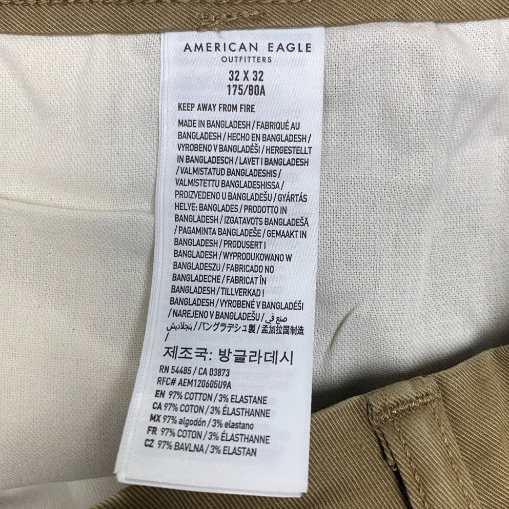 NWT New American Eagle Mens 32/32 Flex Original Straight Lived In Khaki Pants