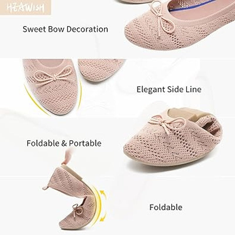 Heawish Womens Size 9.5 Pink Crochet Lace Closed Toe Bow Ballet Flats Shoes