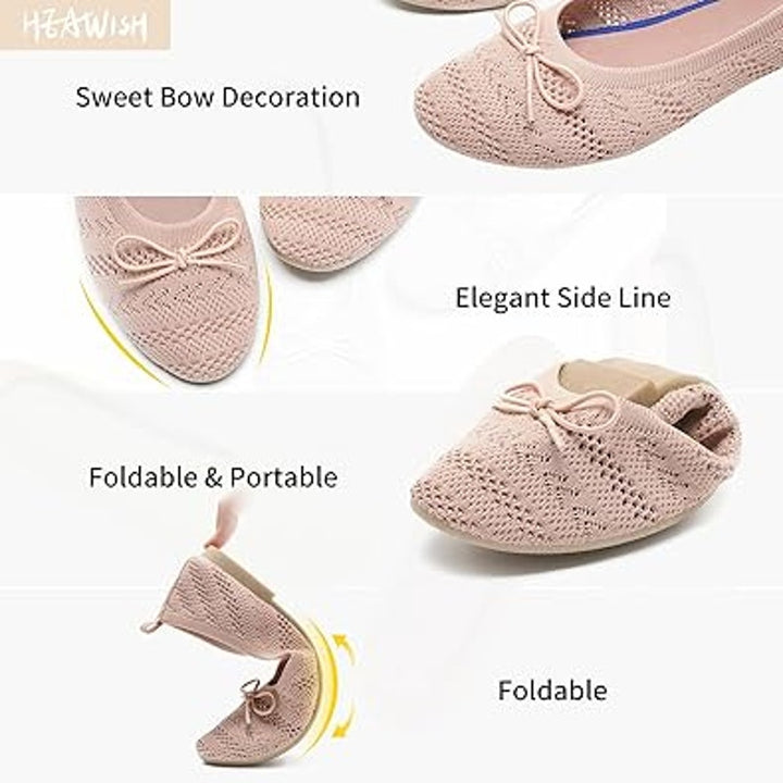 Heawish Womens Size 9.5 Pink Crochet Lace Closed Toe Bow Ballet Flats Shoes