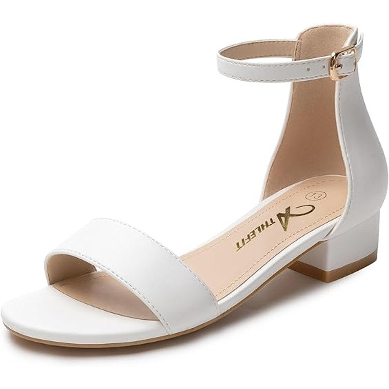 Athlefit Big Girls Size 4 White Open Toe Ankle Strap Low Heel Sandal Shoes