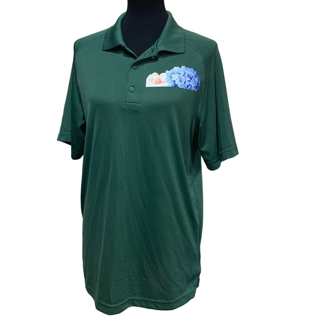 Upcycled Hand Printed Mens Medium Sport Tek Short Sleeve Collared Polo Shirt