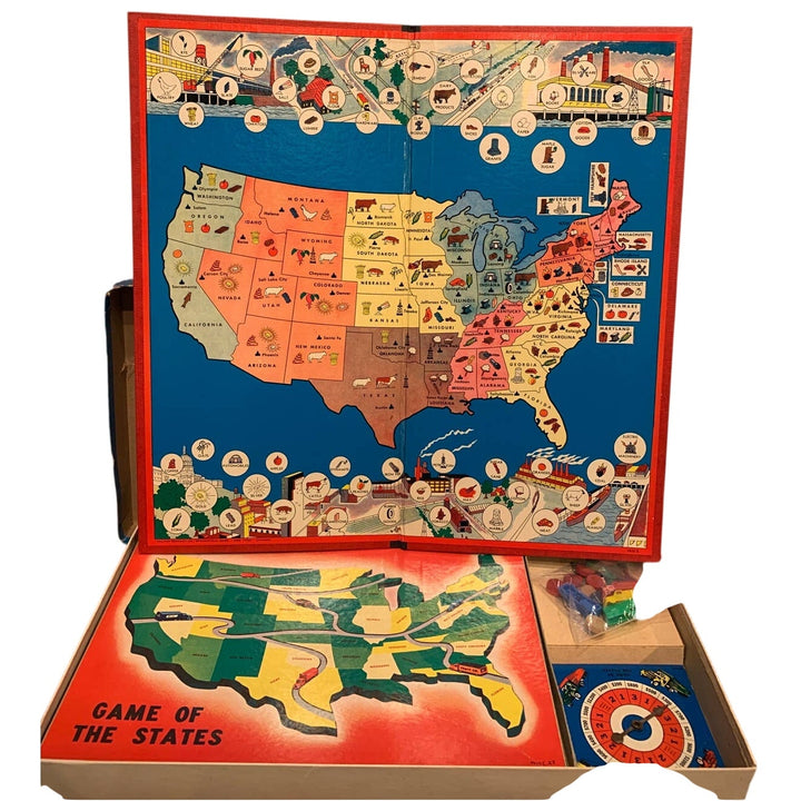 Vintage 1954 Milton Bradley Game of 48 Continental States Board Game Complete