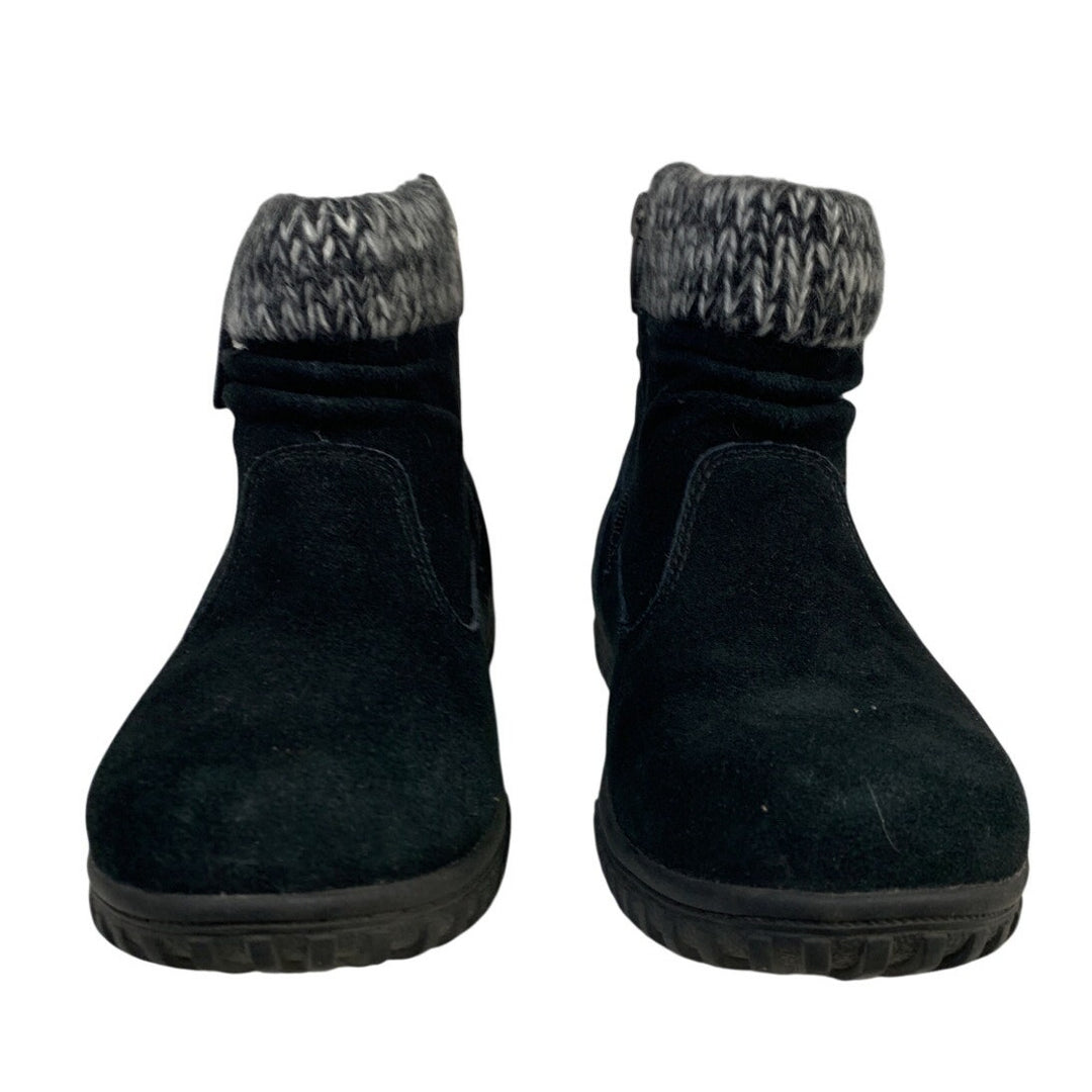 Khombu Womens 6 Black Ankle All Weather Boots Suede Round Toe Knit Top Shoes