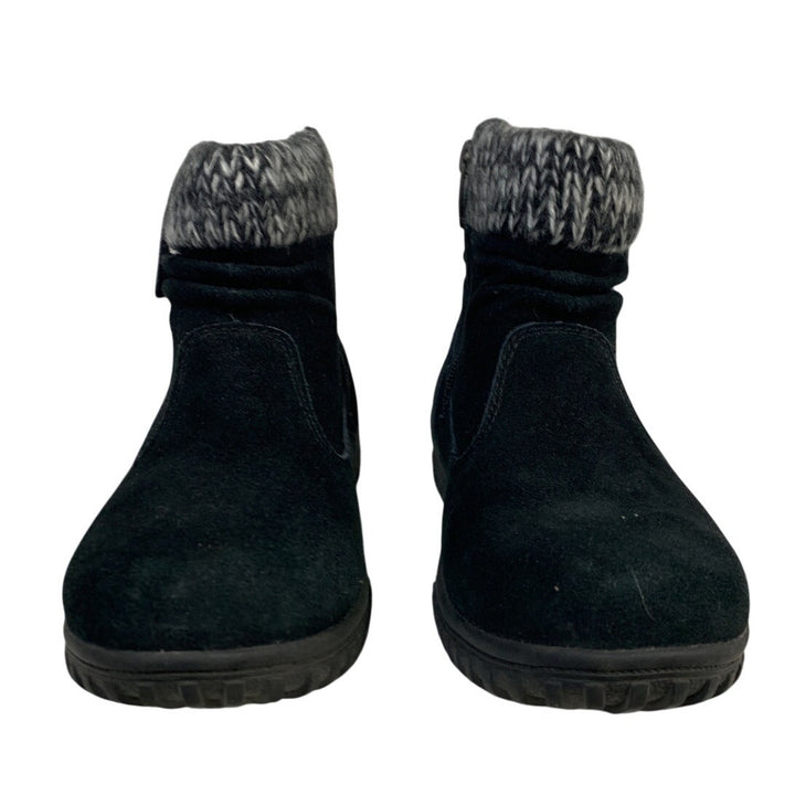 Khombu Womens 6 Black Ankle All Weather Boots Suede Round Toe Knit Top Shoes