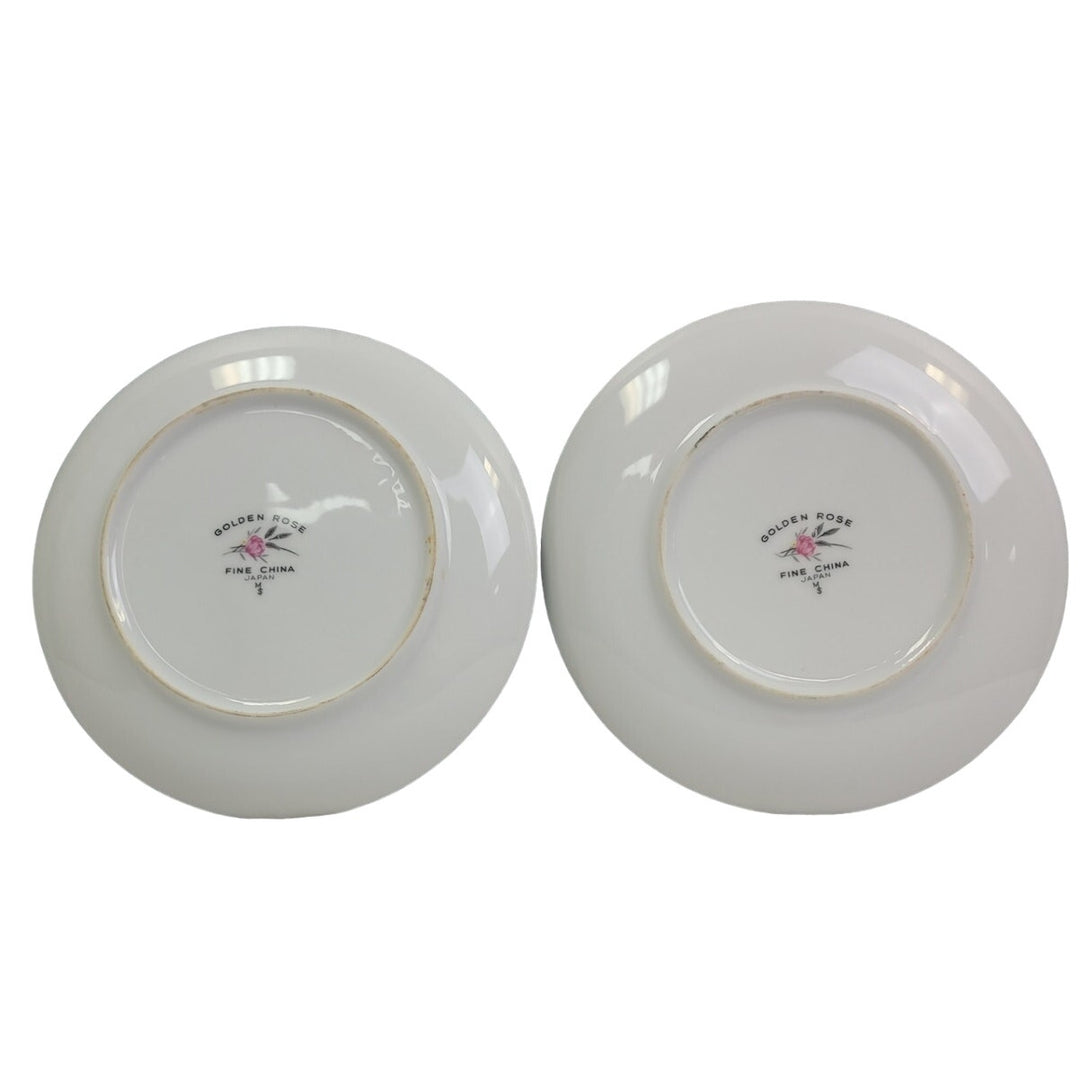 2 Vintage Golden Rose Flower Gold Rim Fine China Japan Small Salad Plates