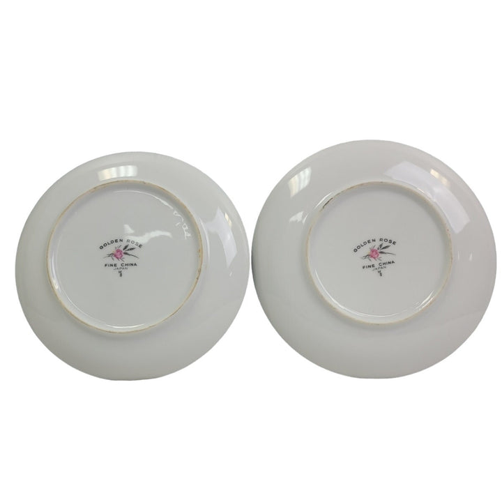 2 Vintage Golden Rose Flower Gold Rim Fine China Japan Small Salad Plates