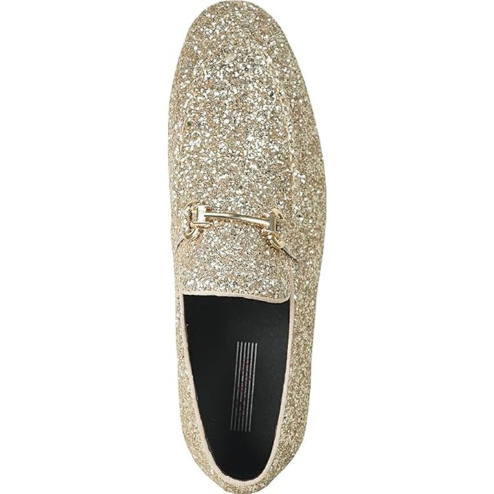 Bravo Mens Size 12 Gold Glitter Slip On Low Heel Formal Prom Loafer Shoes