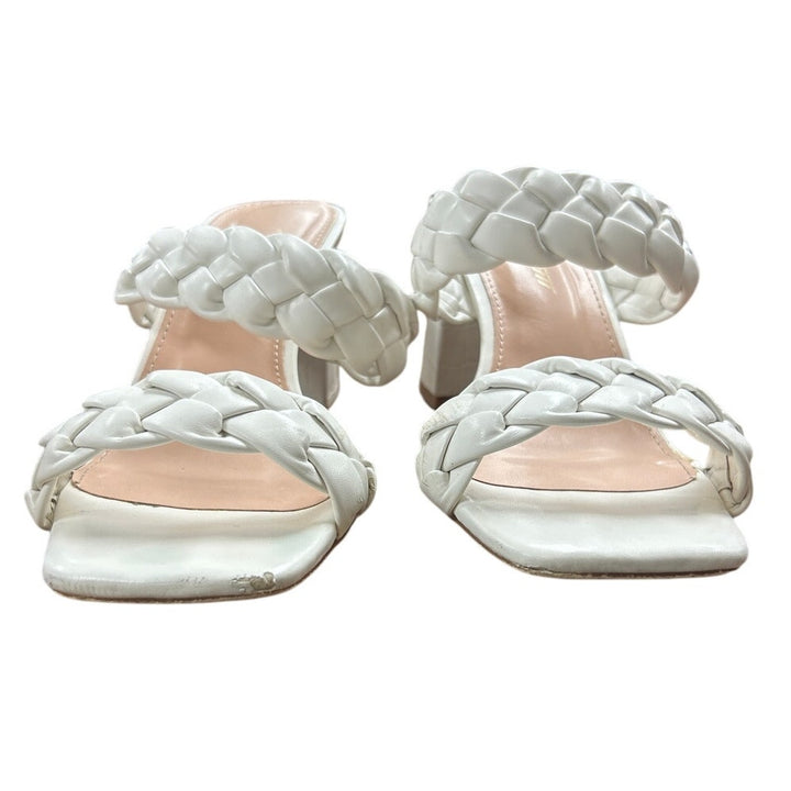 Athlefit Womens Size 6 White Faux Leather Braided 3" Block Heel Sandal Shoes