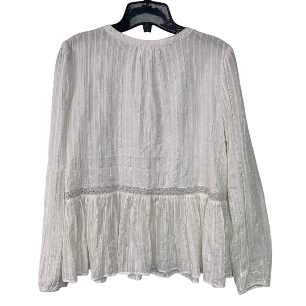 New American Eagle Womens Large Long Sleeve Button Up Metalic Stripes Flowy Top