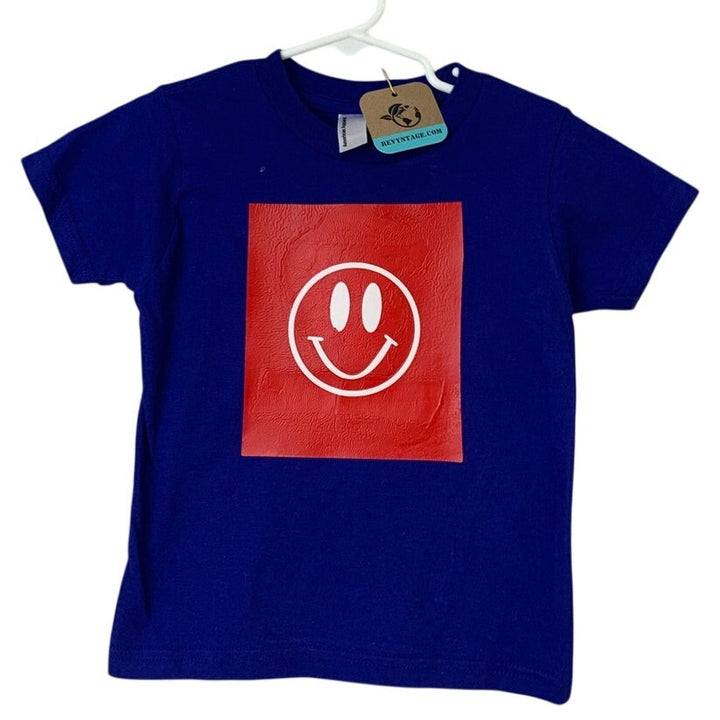 New Hand Printed Boys Size 2T Smiley Face Short Sleeve Crew Neck Tee Shirt