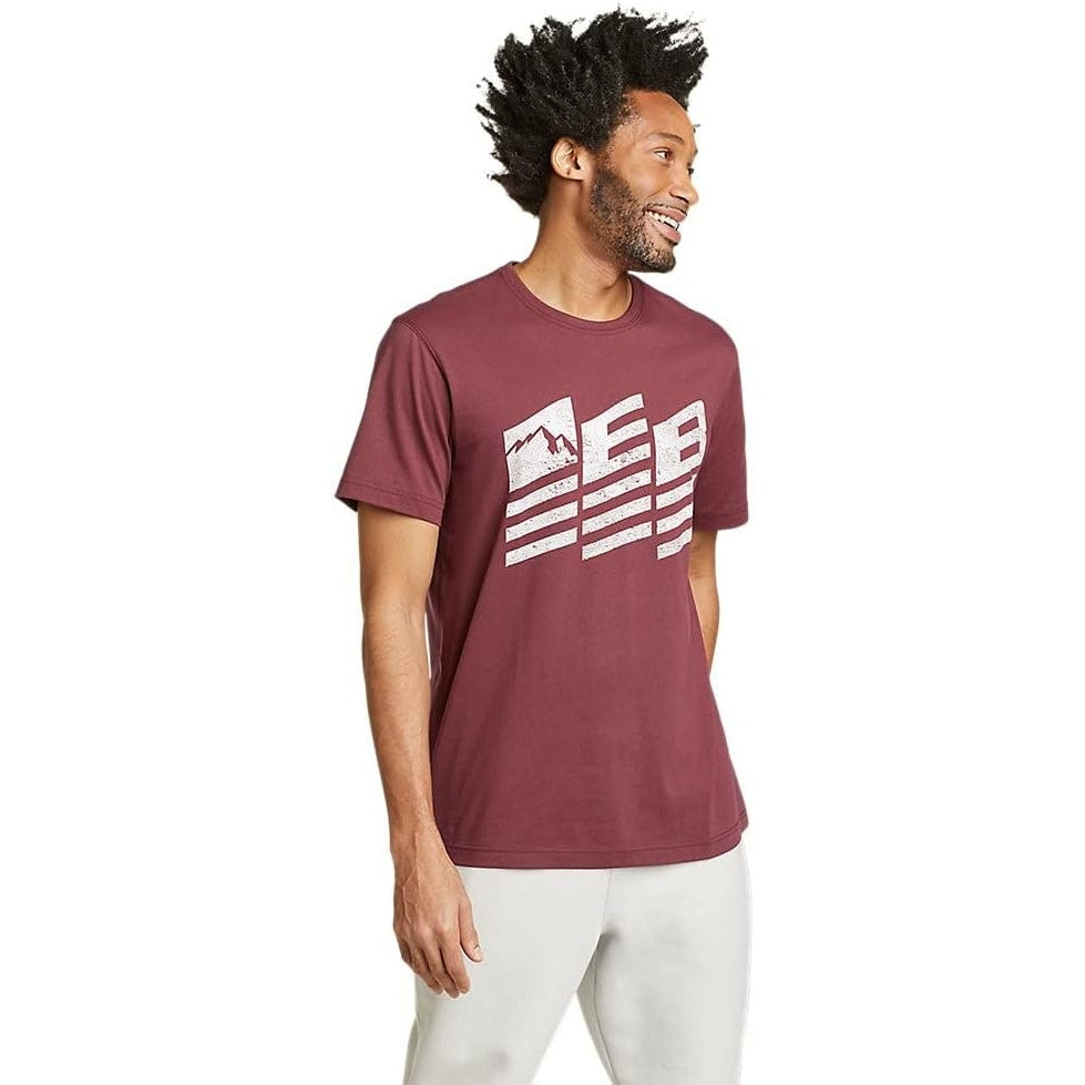 New Eddie Bauer Mens Small Dusty Red EB Modern USA Flag Graphic Cotton Tee Shirt