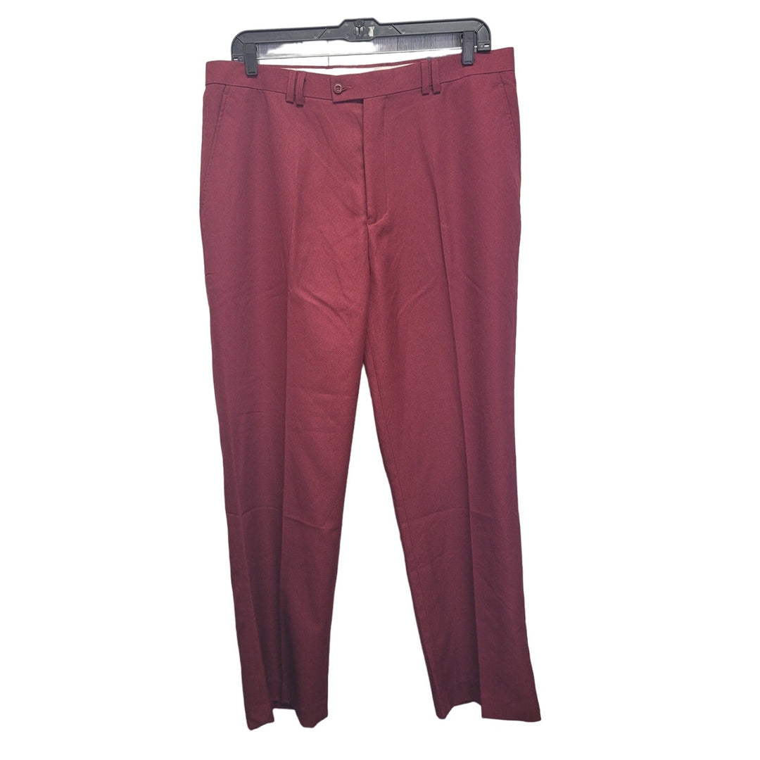 New Trust Mens 40X32 Burgundy 100% Polyester Flat Front Pants w Pockets