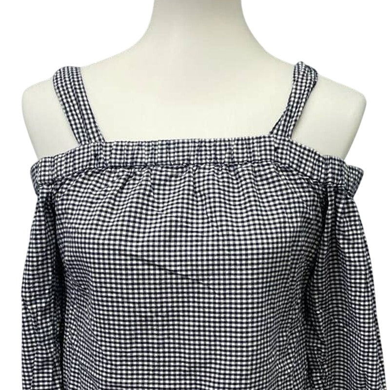 Westport XS Off Shoulder Strappy Gingham Embroidered Flower Long Sleeve Dress