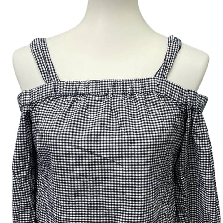 Westport XS Off Shoulder Strappy Gingham Embroidered Flower Long Sleeve Dress