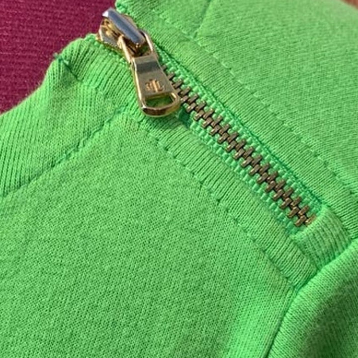 Lauren Ralph Lauren 1X 100% Cotton Short Sleeve Zipper Detail Neon Green T-Shirt
