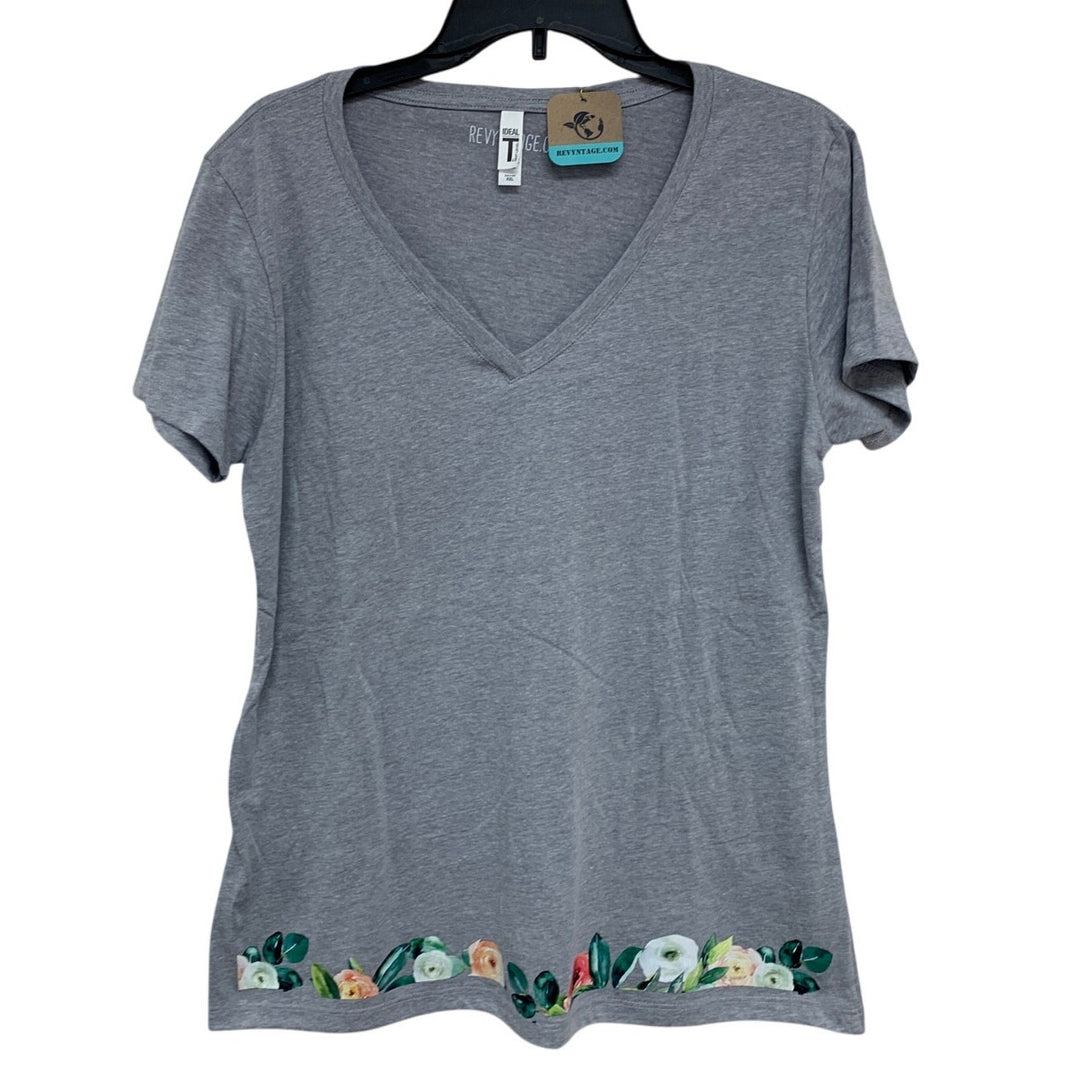 New Hand Printed XXL Heathered Gray Floral Wrap Around Short Sleeve Tee Shirt