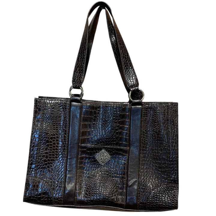 Coldwater Creek Brown Faux Crocodile Leather Career Briefcase Handbag Purse