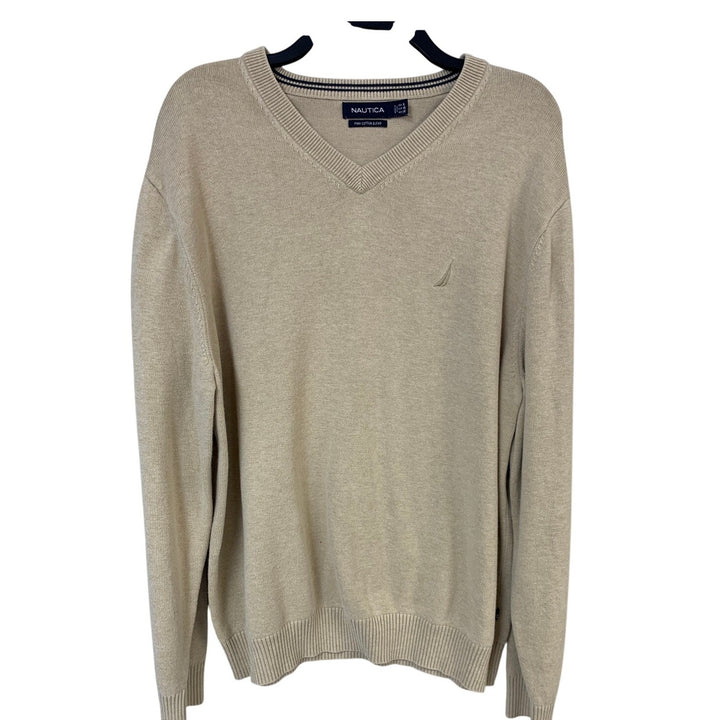 Nautica Mens XL Pima Cotton Blend Long Sleeve V Neck Knit Sweater