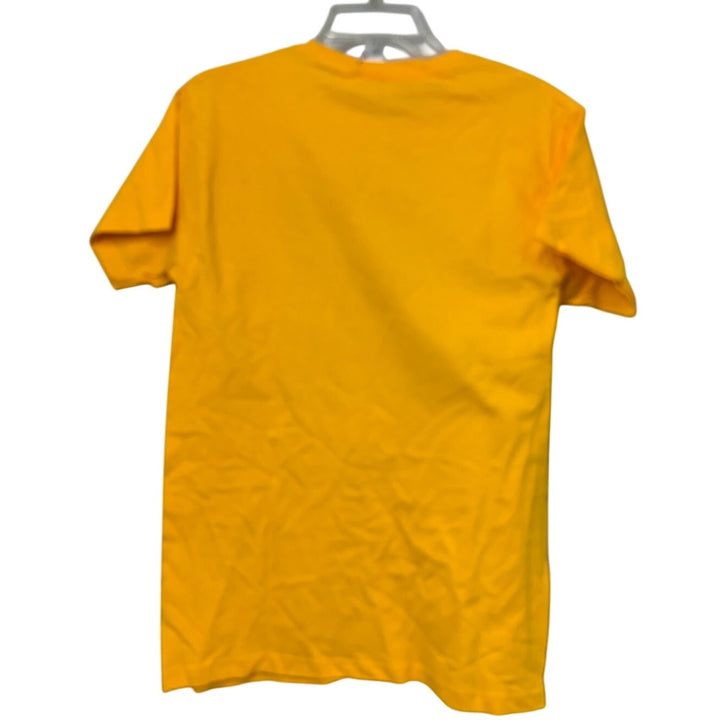 New Upcycled Hand Printed Womens Small Gold Blue Save Planet Earth Tee Shirt