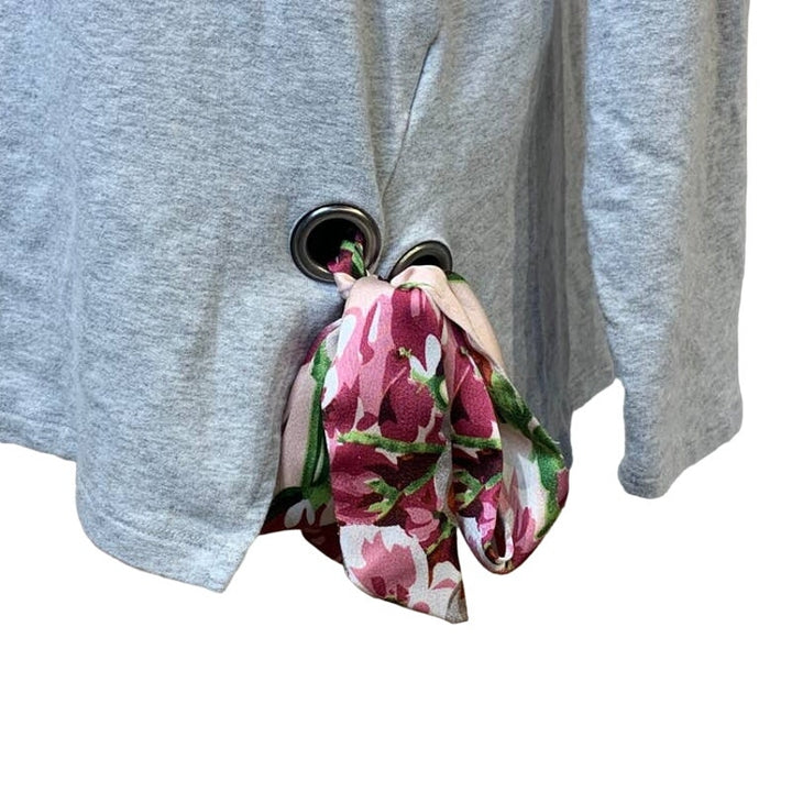 Hand Printed Upcycled XL Watercolor Autumn Flower Peony Bouquet Long Sleeve Tee