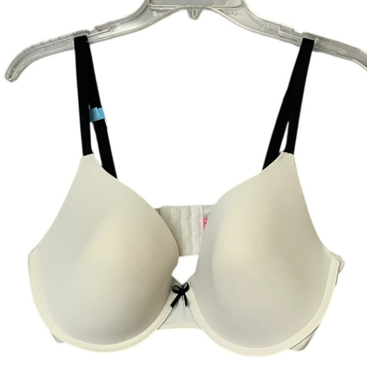 New Isaac Mizrahi Womens Size 38D White Black Padded Underwire Front Bow Bra
