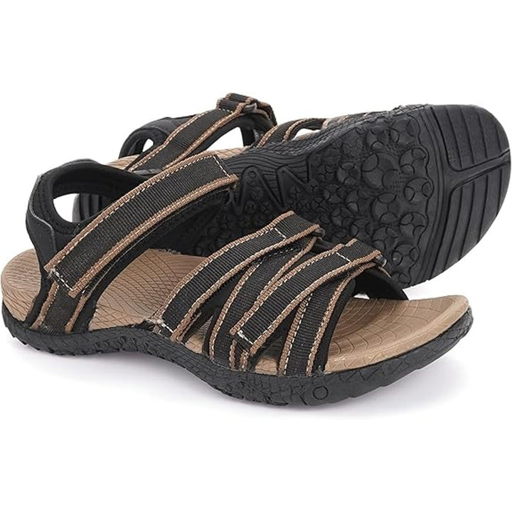 New Whitin Womens Size 10 Black Brown Hiking Sandals Arch Support Open Toe Shoes