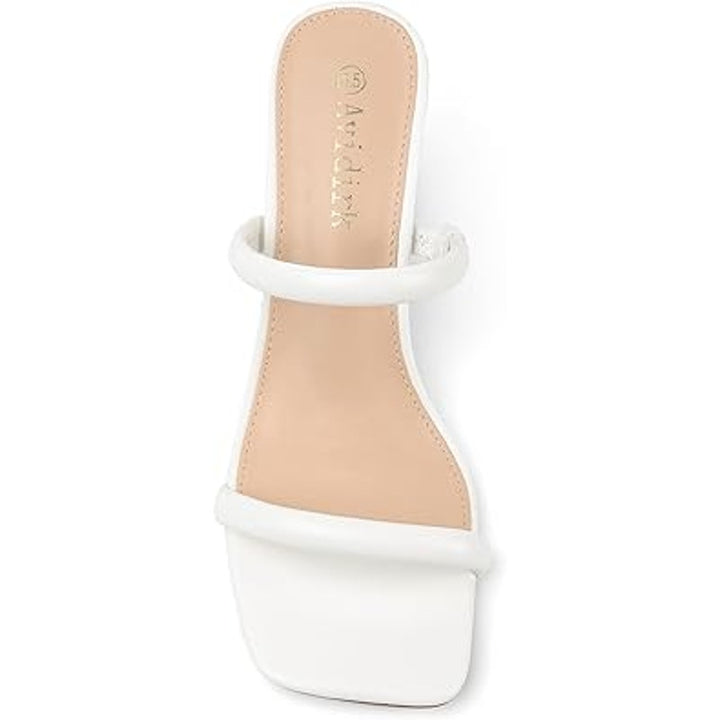 Avidirk Womens Size 7.5 White 2 Strap Slide On Open Toe 3" Chunky Heel Sandals