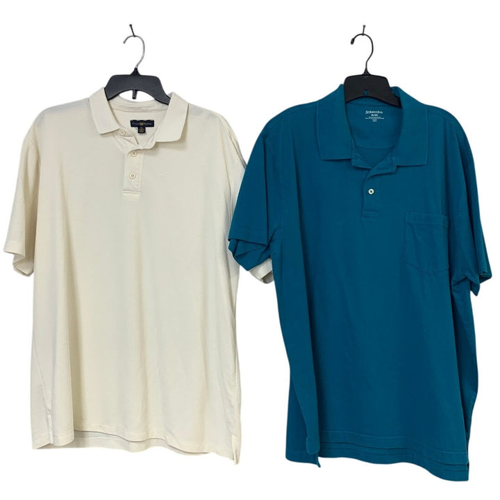 Lot of 2 St Johns Bay Club Room Mens XL Blue White Short Sleeve Polo Shirts EUC