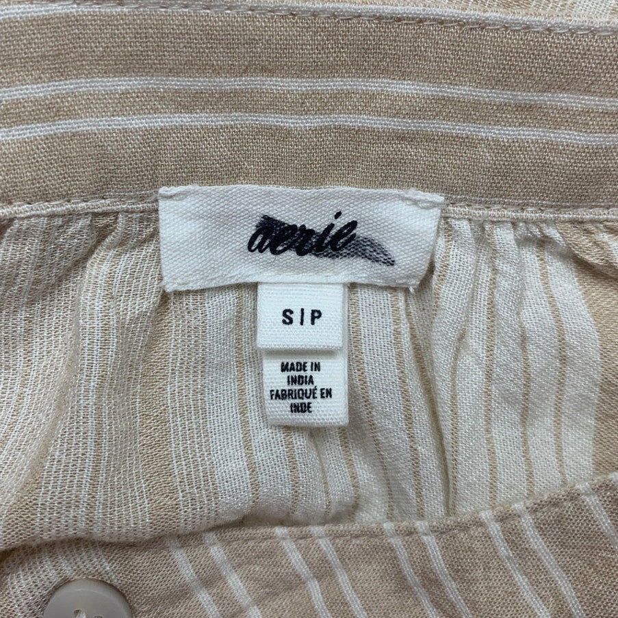 New Aerie Womnens Small Long Sleeve Button Up Patchwork Stripe Shirt