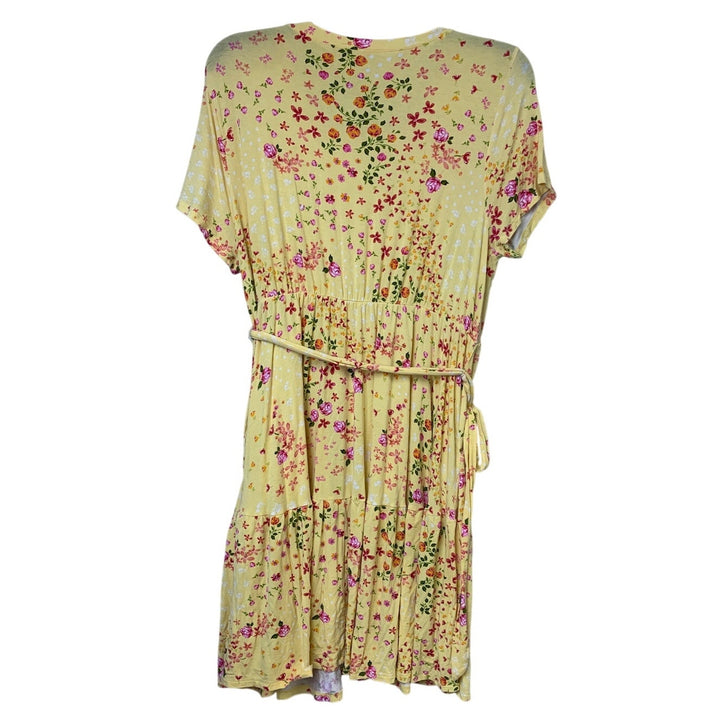 Torrid Womens Size 2 (18-20) Yellow Floral Short Sleeve Fabric Belt A Line Dress
