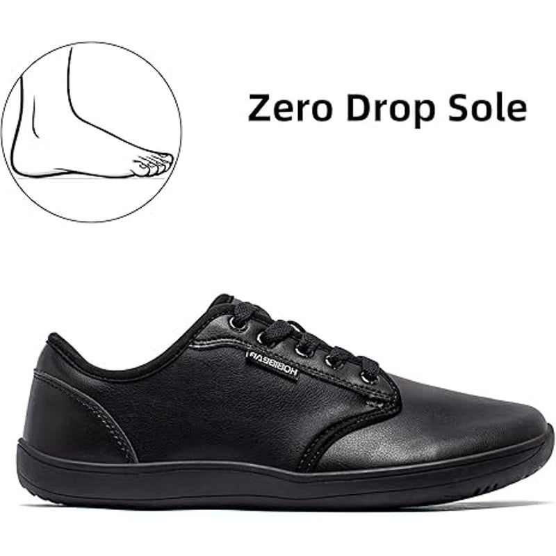 Hobibear Mens Size 9 Black Faux Leather Lace Up Wide Toe Box Zero Drop Shoes