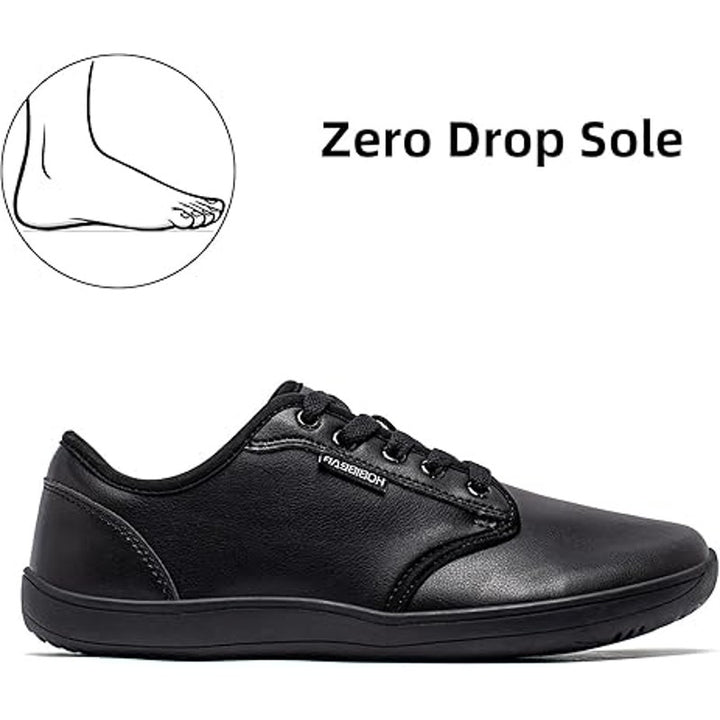 Hobibear Mens Size 9 Black Faux Leather Lace Up Wide Toe Box Zero Drop Shoes