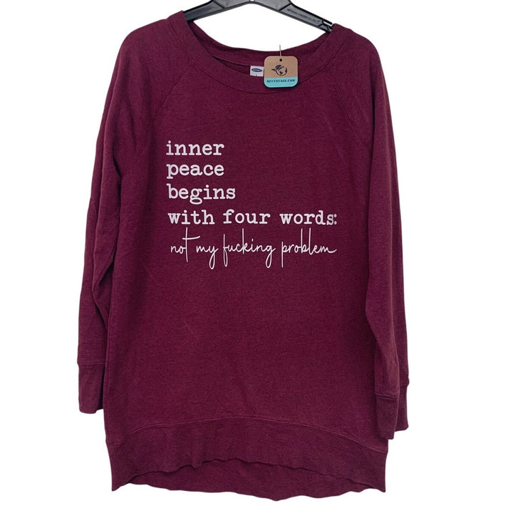 Upcycled Handprinted Womens Small Inner Peace Begins With Oversized Sweatshirt