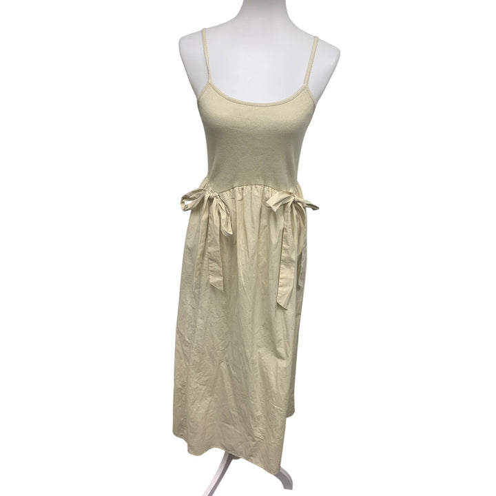 New Aerie Womens Small Spaghetti Strap Hip Bows Cream FIt Flare Maxi Dress