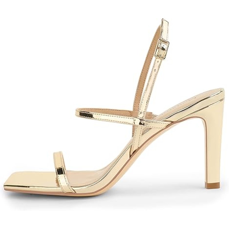 New Modatope Womens 6 Shiny Gold Ankle Strap Open Toe 3.5" Heel Sandal Shoes