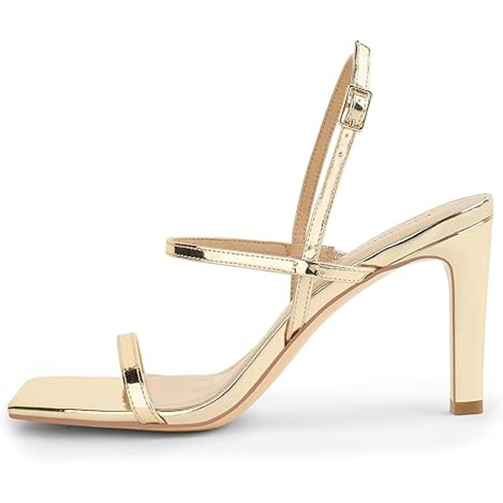New Modatope Womens 6 Shiny Gold Ankle Strap Open Toe 3.5" Heel Sandal Shoes