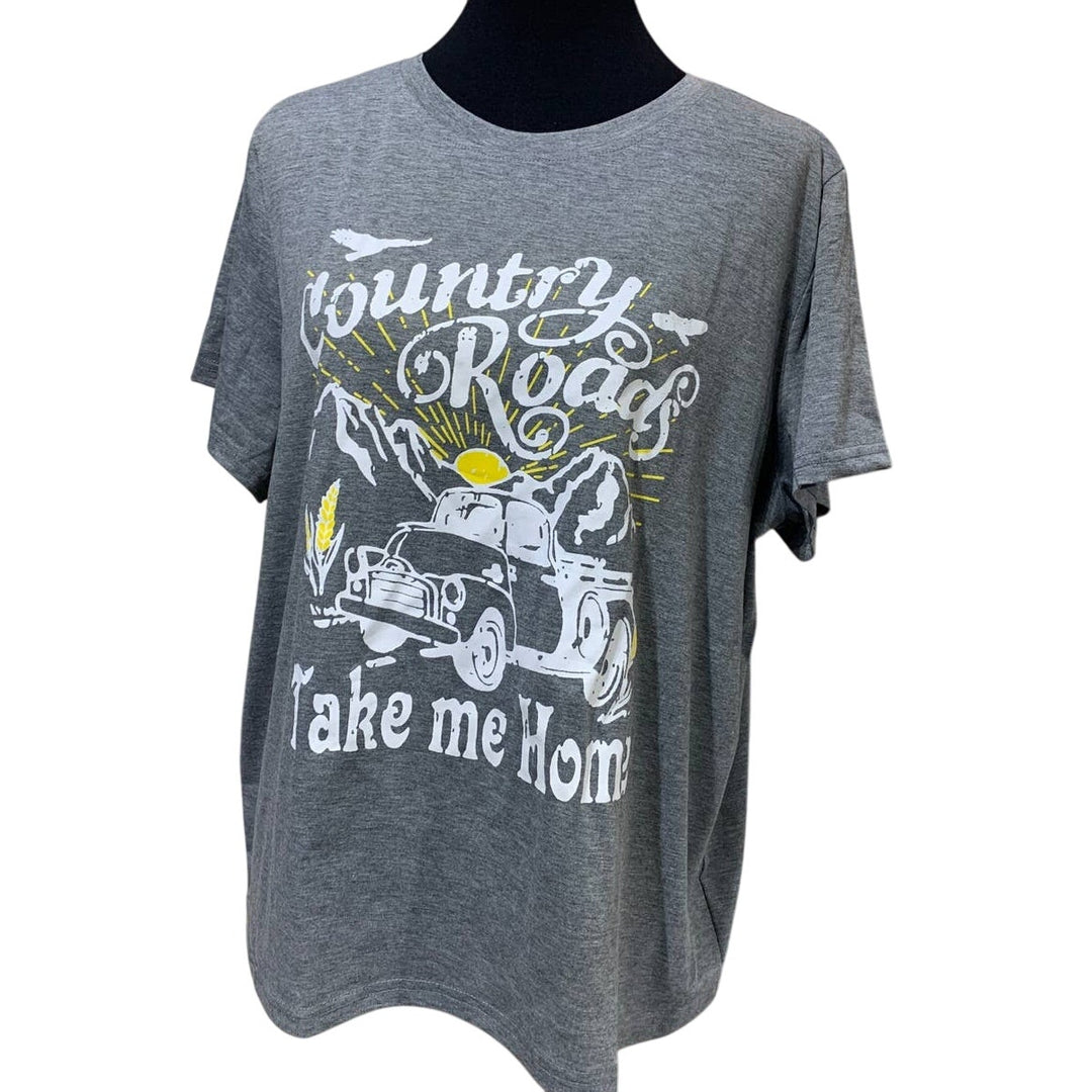 Shein Curve 1XL Country Roads Crew Neck Polyester Blend Short Sleeve Casual Tee