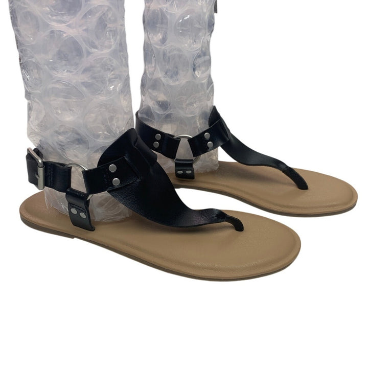 New American Eagle Womens US Size 6 Faux Leather Black Flat Sandals