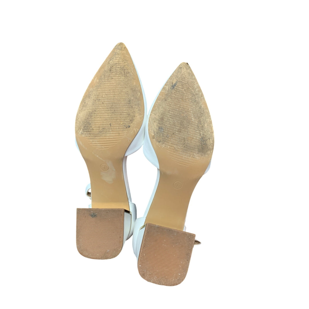 BTEX Coll Womens 7 White Closed Pointed Toe 2.25" Chunky Heel Ankle Strap Shoes