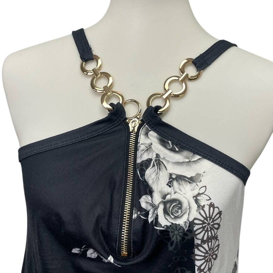 New ETCYYNEW Womens Medium Strappy Sleeveless A-Line Floral PolyCotton Dress